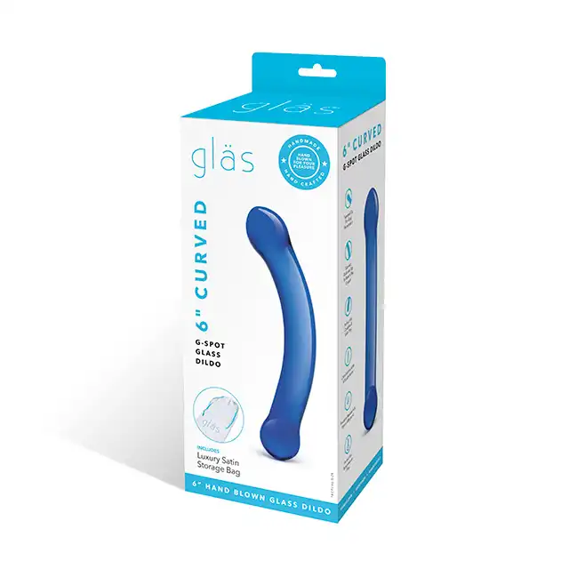 Glass Curved Dildo 6'' Dark Blue. Niebieskie Zakrzywione Szklane Dildo  do Stymulacji Punktu G
