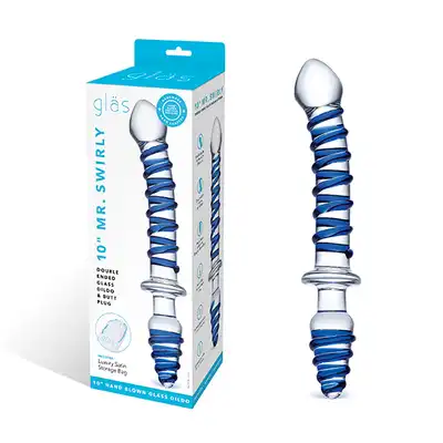 Glas- Mr. Swirly szklane dildo z zatyczką analną 