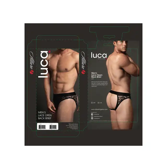Luca - Men's Open Back Brief. Koronkowe zmysłowe męskie majtki z odkrytymi pośladkami. 