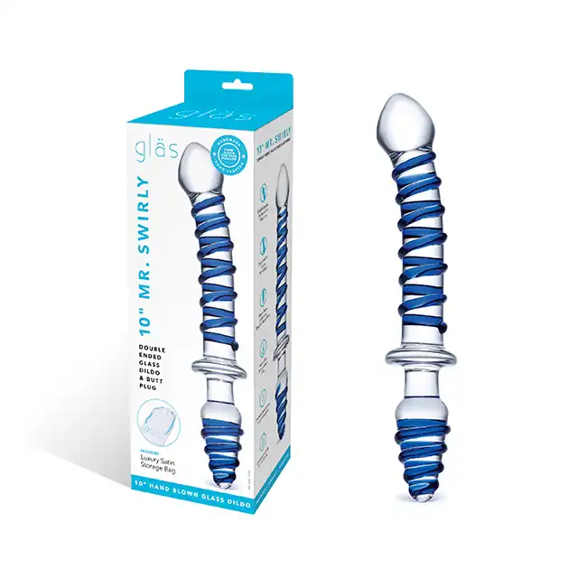 Glas- Mr. Swirly szklane dildo z zatyczką analną 