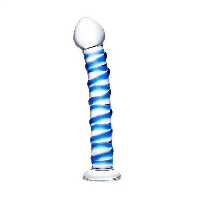 Blue Glass Dildo 7,5". Niebieskie Szklane dildo stymulujące punkt G