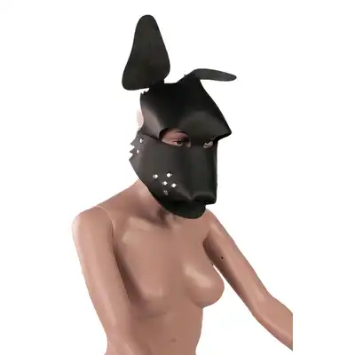Leder - Dog Mask. Czarna skórzana maska psa wzmacniana nitami 