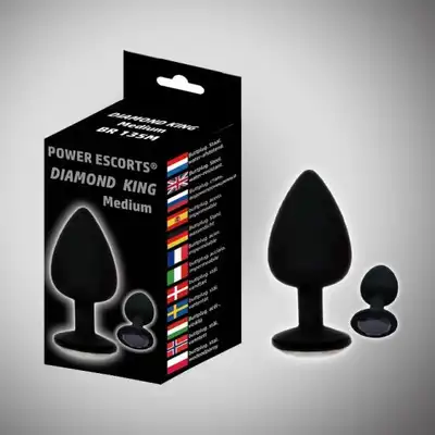 Power Escorts - Diamond Escorts Medium. Czarny plug analny z pięknym diamentem. Najwyższej jakości materiał, 100% bezpieczne dla ciała.