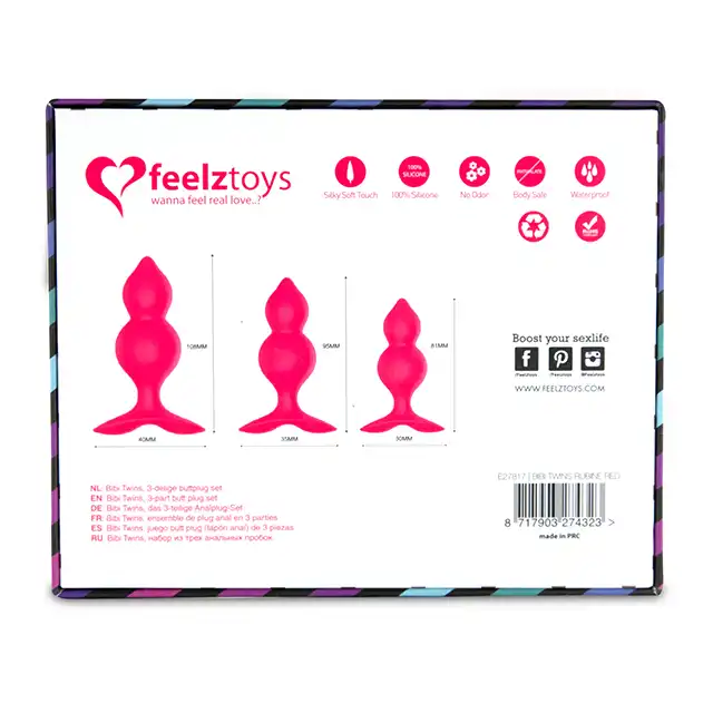 FeelzToys - Bibi Twin. Zestaw - 3 różowe zatyczki analne. Dla początkujących i zaawansowanych.