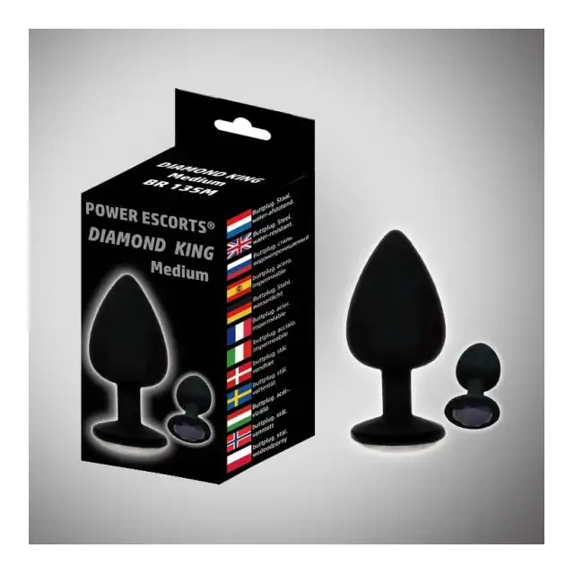 Power Escorts - Diamond Escorts Medium. Czarny plug analny z pięknym diamentem. Najwyższej jakości materiał, 100% bezpieczne dla ciała.