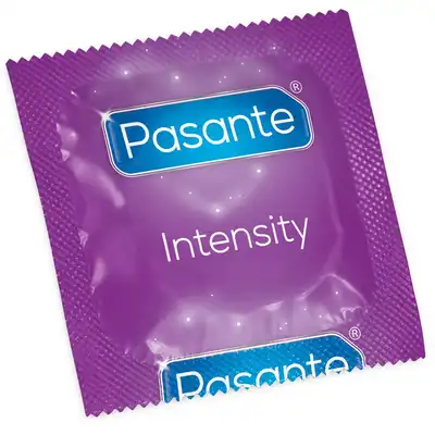 Pasante - Intensity 1 szt. Pokryte żelem nawilżającym w kształcie easy-on. Faktura zwiększająca doznania.
