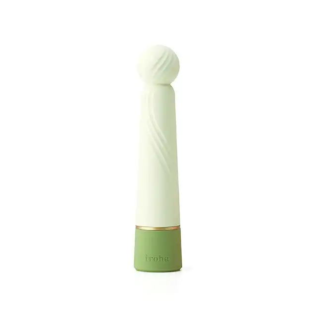 Iroha - Rin + Hisui Vibrator. Zielony ultra przyjemny w dotyku masażer, który zmieści się do Twojej ręki. 4 różne siły wibracji, 2 niezależne rytmy!