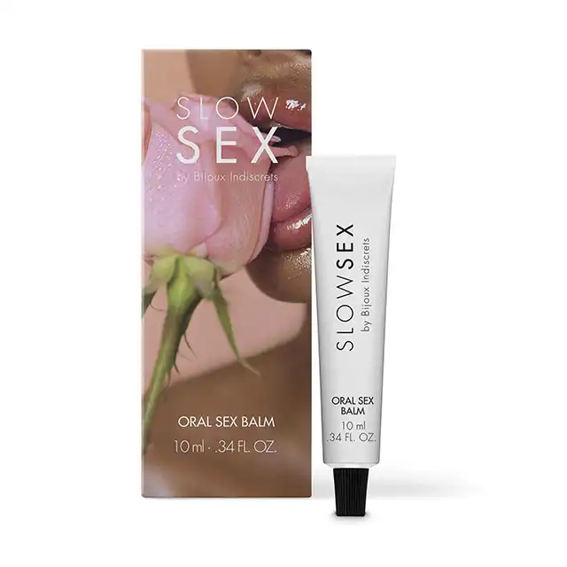Slow Sex - Oral Sex Balm 10 ml. Przyjemny kokosowy balsam, idealny do zabaw oralnych. Luksusowa kolekcja Bijoux Indiscrets. 