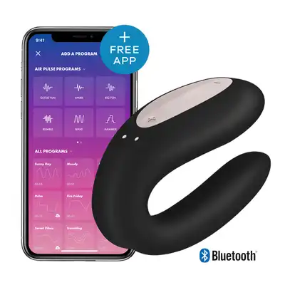 Satisfyer - Partner Vibrator. Ultra nowoczesny czarny wibrator dla par. Sterowany aplikacją. Nowość! 