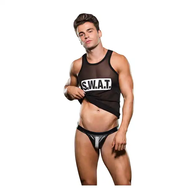 Envy - Swat L/XL. Kuszący tank top i stringi z odkrytymi pośladkami. 