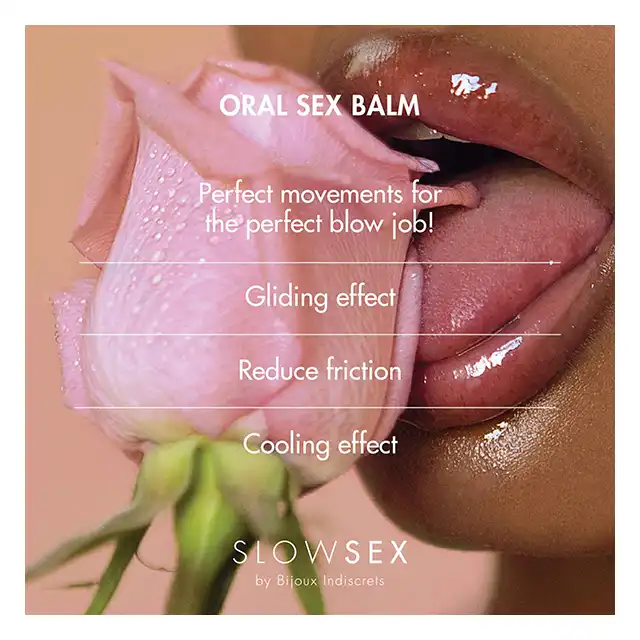 Slow Sex - Oral Sex Balm 10 ml. Przyjemny kokosowy balsam, idealny do zabaw oralnych. Luksusowa kolekcja Bijoux Indiscrets. 