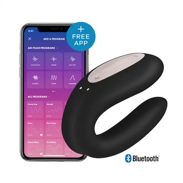 Satisfyer - Partner Vibrator. Ultra nowoczesny czarny wibrator dla par. Sterowany aplikacją. Nowość! 