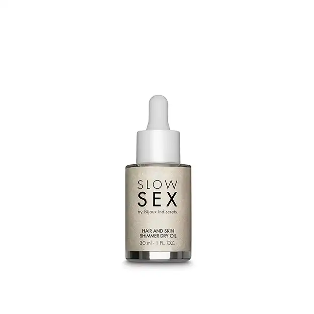 Slow Sex - Hair and Skin Shimmer Dry Oil 30 ml. Przepięknie lśniący, kokosowy balsam do ciała z błyszczącymi drobinkami.