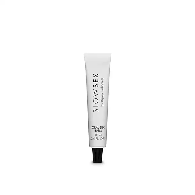 Slow Sex - Oral Sex Balm 10 ml. Przyjemny kokosowy balsam, idealny do zabaw oralnych. Luksusowa kolekcja Bijoux Indiscrets. 
