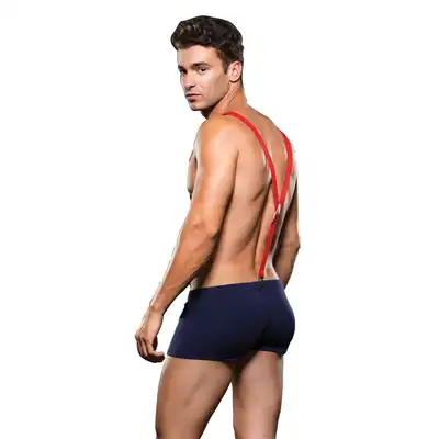 Envy - Fireman Bottom With Suspenders L/XL. Kostium dla odważnego strażaka! W zestawie seksowne, czerwone szelki. 