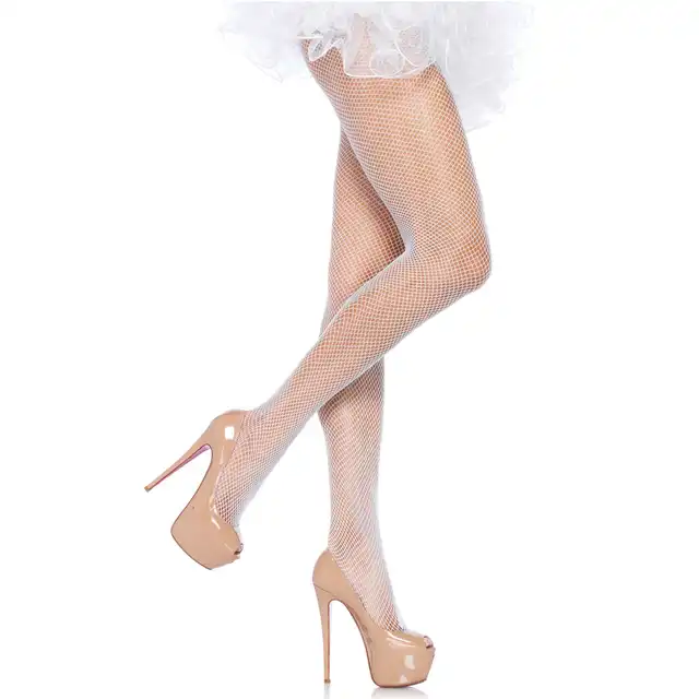 Leg Avenue - Fishnet Tights White Oueen Size. Uniwersalne nylonowe kabaretki. 