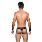 Envy - Biker Bikini Bottom/ Cuff/ Hat L/XL. Skóropodobny kostium motocyklisty. W zestawie seksowne mankiety i czarna czapka z zamkiem. 