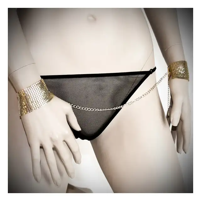 Bijoux Indiscrects - Metallic Mesh Handcuffs Gold. Eleganckie złote kajdanki. Mogą służyć jako biżuteria. 
