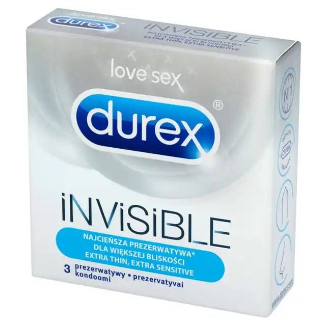 Durex Invisible.  Najcieńsza prezerwatywa. 3 szt. Bestseller!