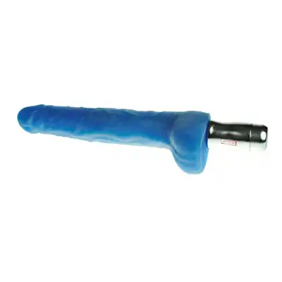 Pulse Master - Niebieski masywny penis z wibracjami i jądrami. Unikalny. aksamitny w dotyku. 25cm długości