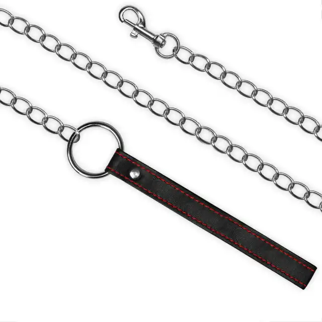 LoveToy - Collar and Leash Set. Skórzana obroża i smycz. Stylowy, czarno-czerwony zestaw. 