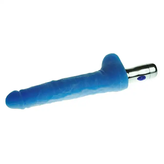 Pulse Master - Niebieski masywny penis z wibracjami i jądrami. Unikalny. aksamitny w dotyku. 25cm długości