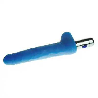Pulse Master - Niebieski masywny penis z wibracjami i jądrami. Unikalny. aksamitny w dotyku. 25cm długości