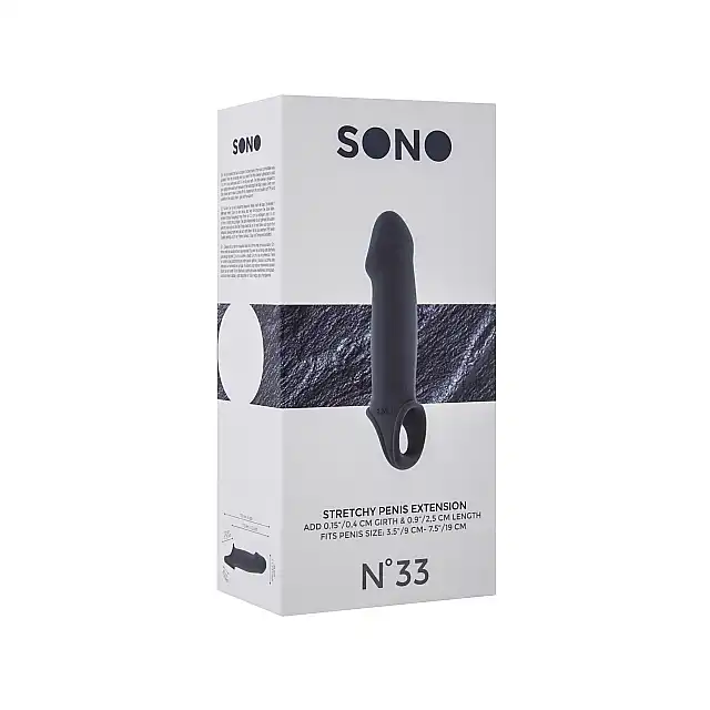 Sono - Stretchy Penis Extension No. 33. Ultra miękka szara nakładka powiększająca penisa. Dodatkowa stymulacja.