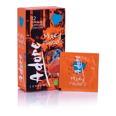 Adore Flavours Condoms - 12 Condoms. Mix smaków, truskawka, czekolada, borówka, mięta.