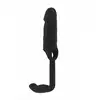 Sono - Stretchy Penis Extension and Plug No.34. Niezwykła czarna nakładka na penisa połączona z plugiem analnym. 