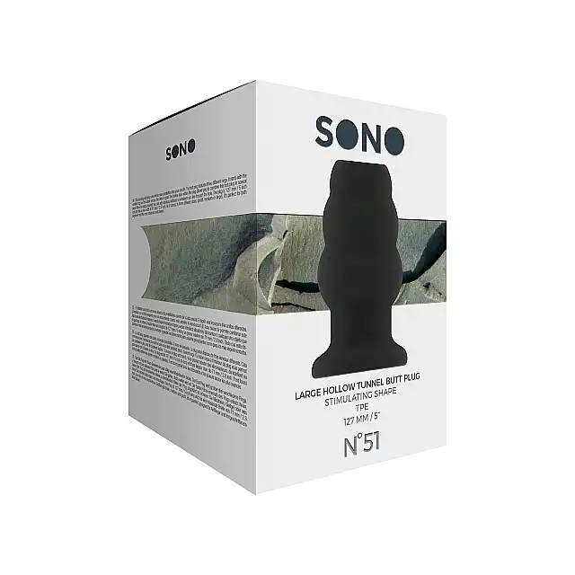 Sono - Large Hollow Tunnel Butt Plug No. 51. Czarna duża wtyczka analna z otworem. 