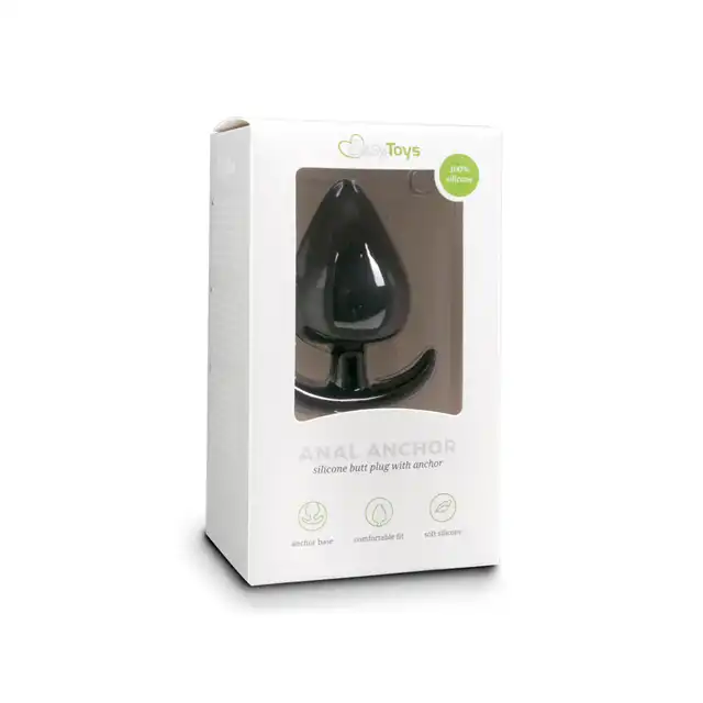 Easy Toys - Black Anchor Buttplug Medium. Czarny plug z kotwicą, bezpieczna zabawka analna. 