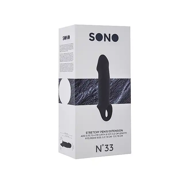 Sono - Stretchy Penis Extension No. 33. Ultra miękka czarna nakładka powiększająca i stymulująca. 