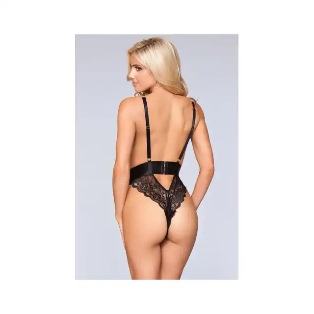 BeWicked - Hannah Teddy Black M. Zmysłowe body cieliste czarne z delikatnej siateczki, podkreślające piersi i pośladki. 