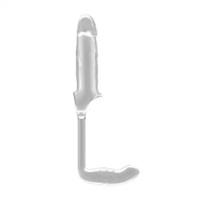 Sono - Stretchy Penis Extension and Plug No.34. Niezwykła przezroczysta nakładka na penisa połączona z plugiem analnym. 