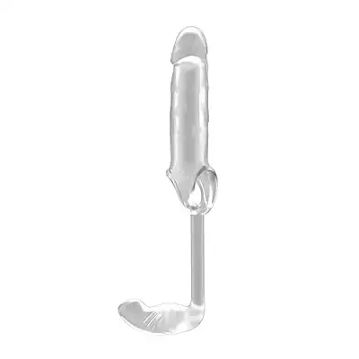 Sono - Stretchy Penis Extension and Plug No.34. Niezwykła przezroczysta nakładka na penisa połączona z plugiem analnym. 