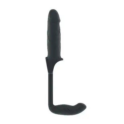 Sono - Stretchy Penis Extension and Plug No.34. Niezwykła szara nakładka na penisa połączona z plugiem analnym. 