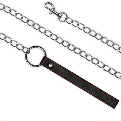 LoveToy - Collar and Leash Set. Skórzana obroża i smycz. Stylowy, czarno-czerwony zestaw. 