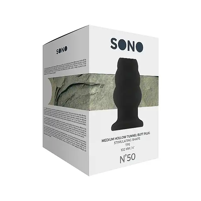 Sono - Medium Hollow Tunnel Butt Plug No.50. Czarny stymulujący plug najwyższej jakości. 