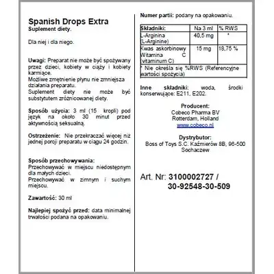 Cobeco Pharma - Spanish Drops Extra. Krople pobudzające. 30 ml