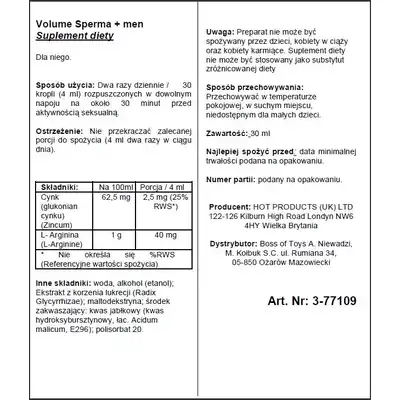 Hot - Volume + Sperma. Większa ilość i jakość spermy.