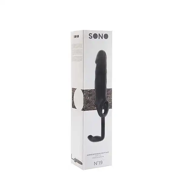 Sono - Sleeve With Extension &amp; Butt Plug № 19. Nakładka powiększająca penisa z wtyczką analną.