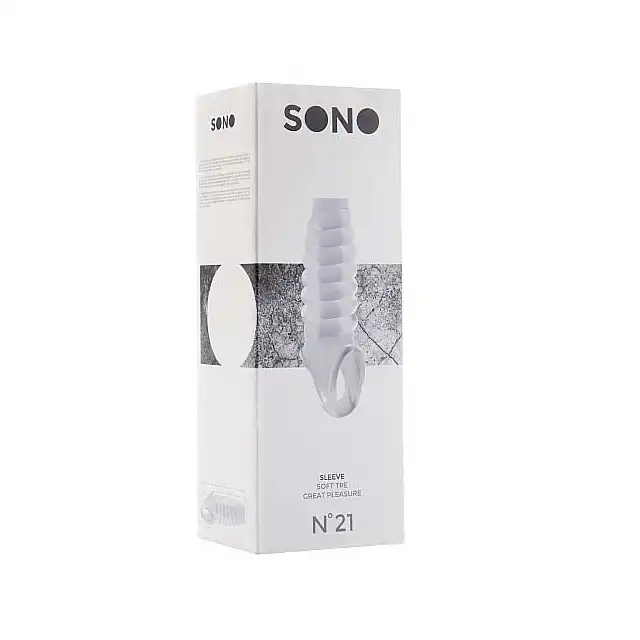 Sono - Sleeve No.21. Falista, stymulująca nakładka pogrubiająca penisa z otwartym czubkiem.