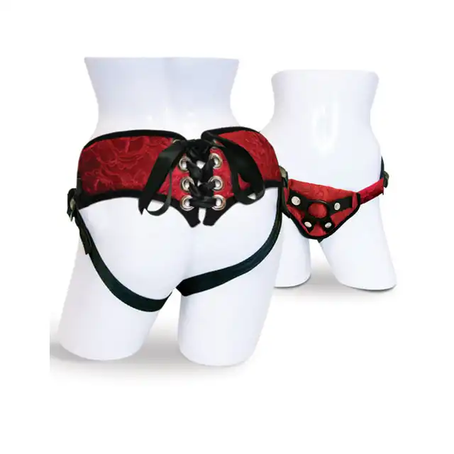 Sportsheets - Red Lace Corsett Strap-On. Elegancki pas do dilda.