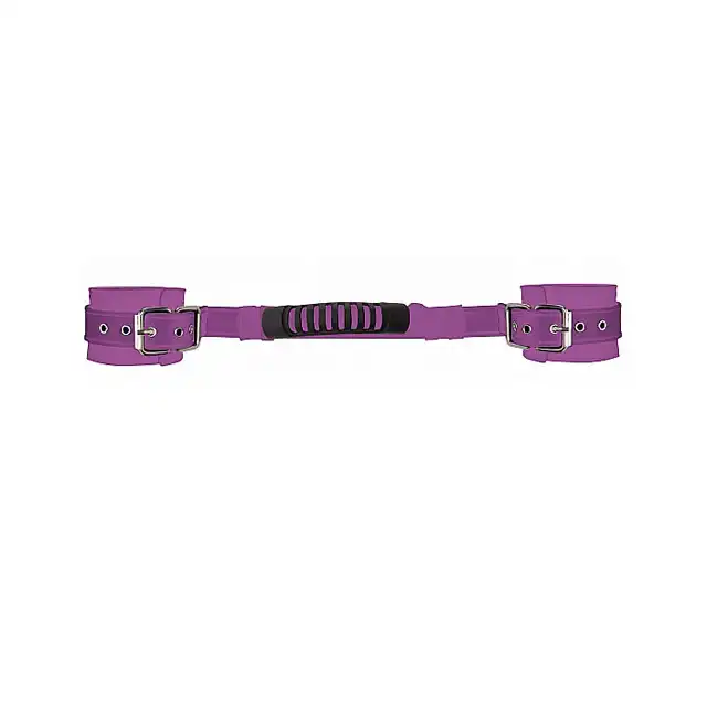 Ouch! - Adjustable Leather Handcuffs Purple. Kajdanki z uchwytem.