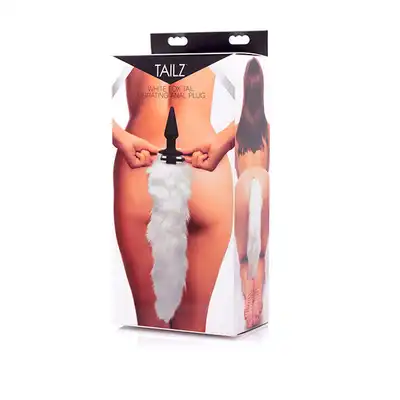 Tailz - White Fox Tail Anal Plug. Silikonowa wtyczka analna z wibracjami i puszystym lisim ogonem.