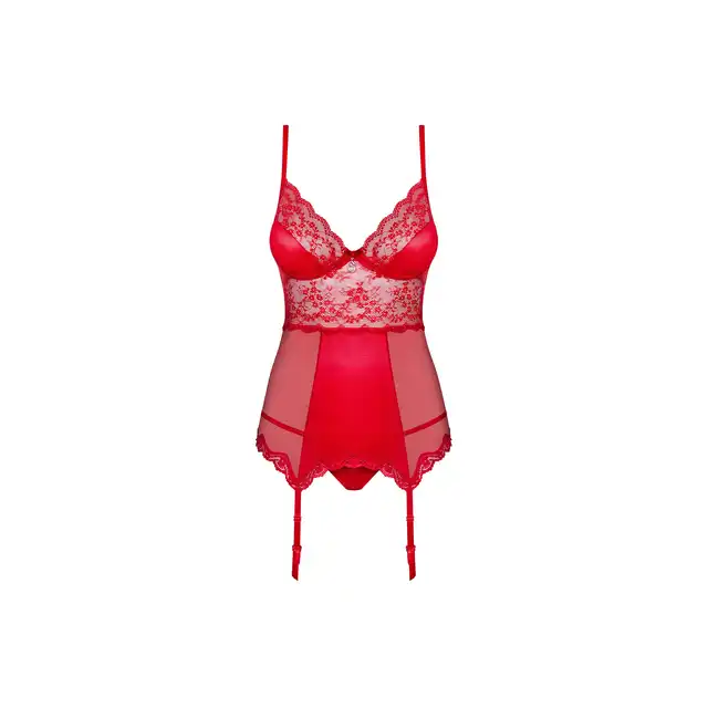 Obsessive - Lovica gorset i stringi. Rozmiar S/M - Dopracowany design inspirowany klasyczną czerwienią.
