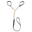 Bijoux Indiscrets - Maze  Black Handcuffs With Leash. Ultra eleganckie czarne kajdanki ze smyczą. Designerski, złoty łańcuch. Mega sale!