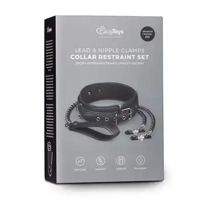 Easy Toys - Collar Restraint Set. Obroża ze smyczą i klamerkami na sutki.
