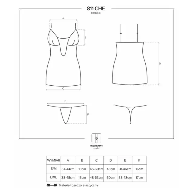 Obsessive - 811-CHE-1 koszulka i stringi. Seksownie prześwitujący zestaw.  Rozmiar S/M. Mega sale!